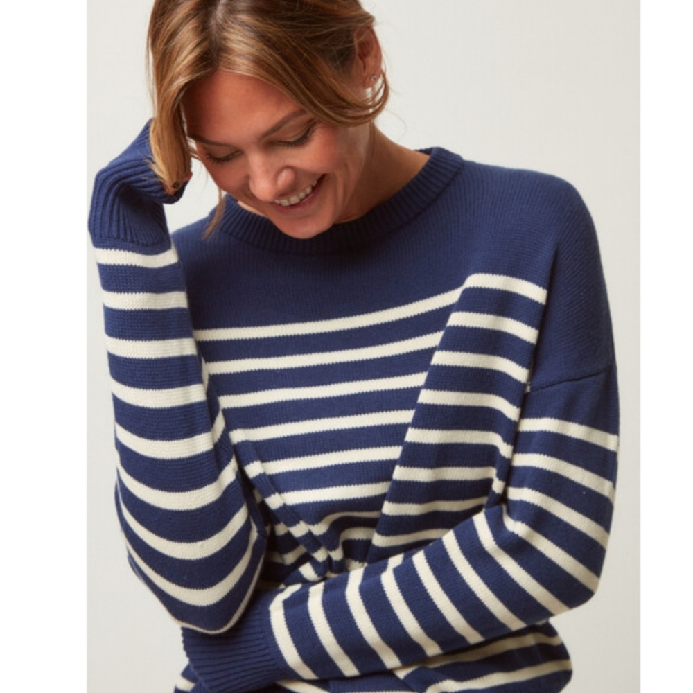 Striped Navy and Cream Crewneck Sweater